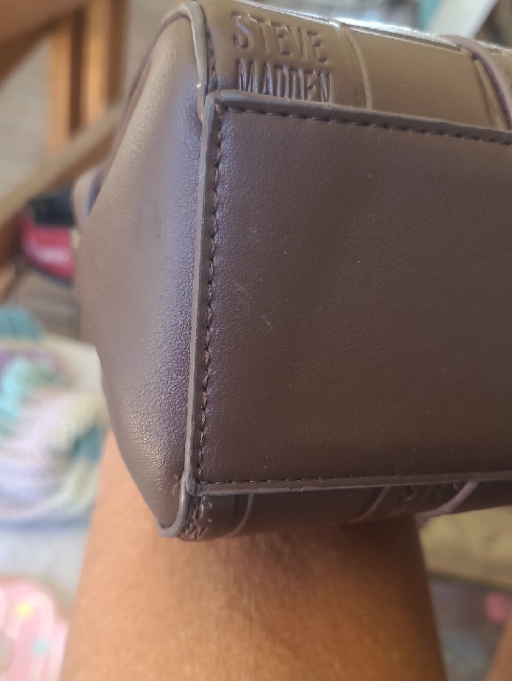 Steve Madden Brown Embossed SM Logo Shoulder Bag - Picture 8 of 13